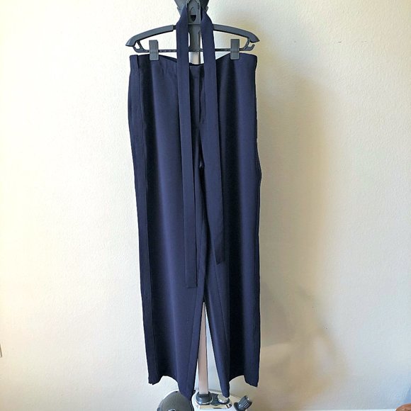 Theory Wide Leg Navy Dress Pants with Belt - Picture 1 of 6